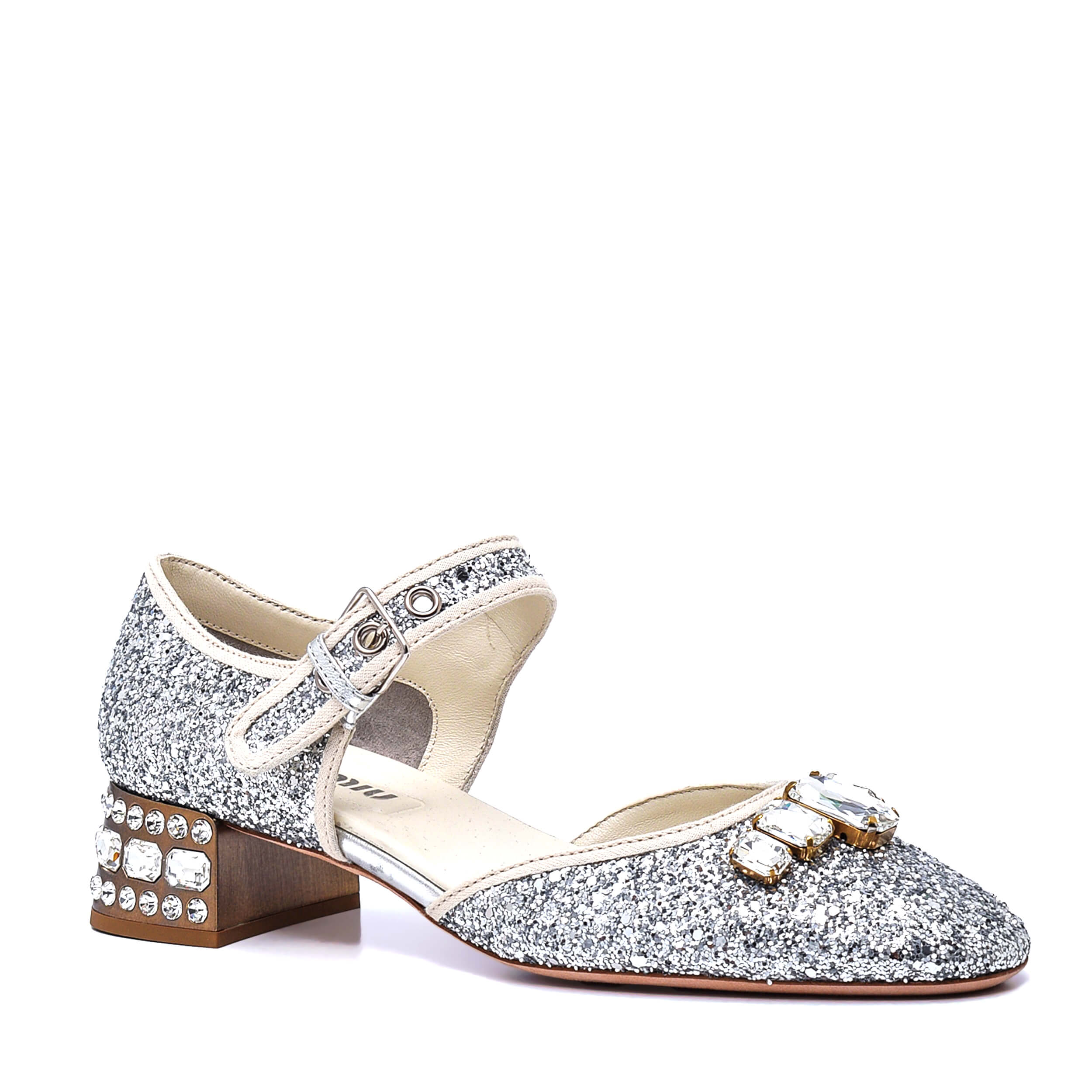 Miu Miu - Silver Glitter Crystal Flat Pump / 38